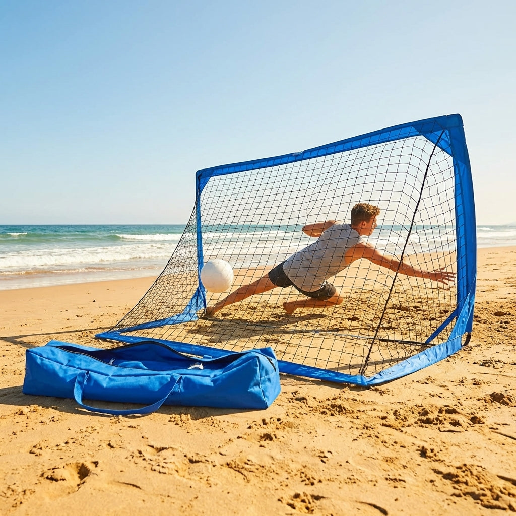 Beach football goal with fluorescent net and aluminium frame