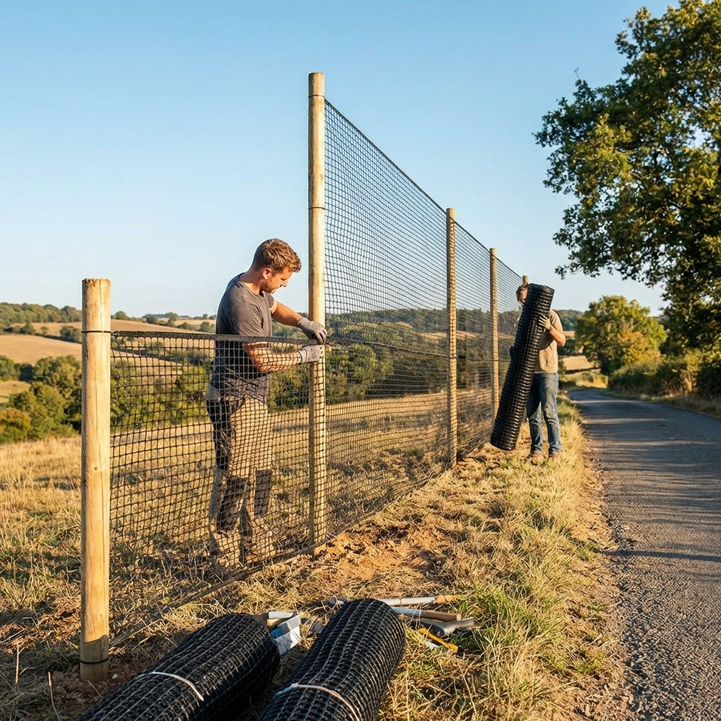 Black anti-litter netting made from HDPP twine for building sites