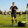 Football referee kit with fluro yellow or black shirt, shorts, and socks