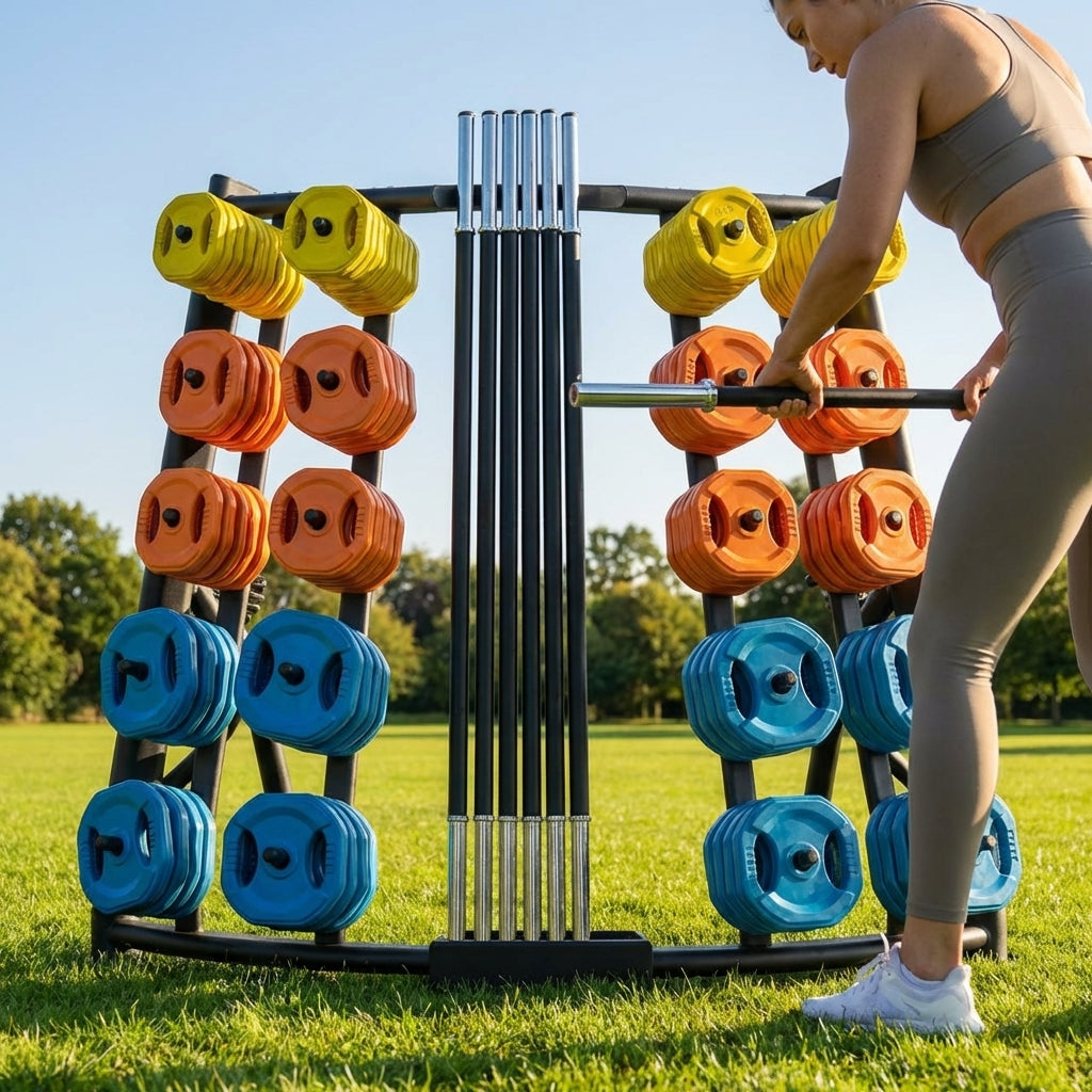 Reinforced steel barbell rack for gym and home use