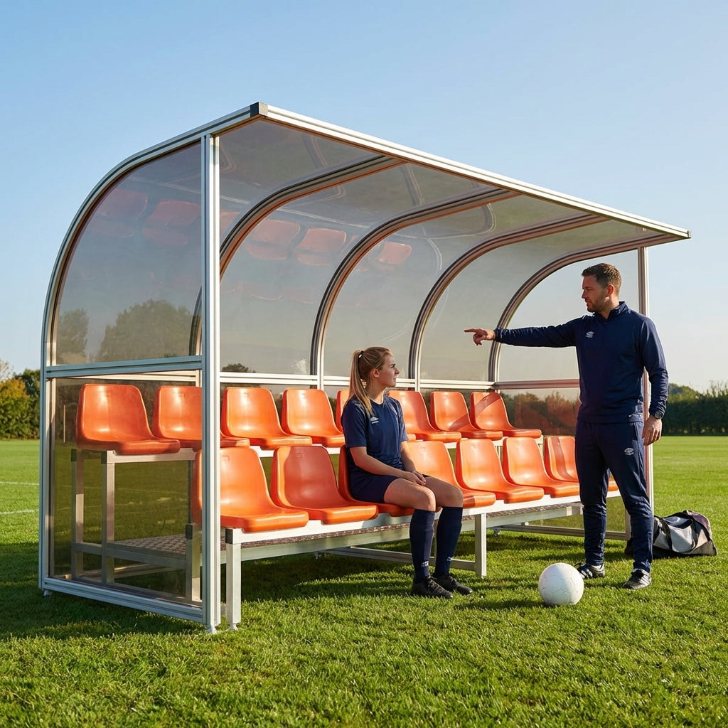 Aluminium team shelter with 16/22 seats for sports venues