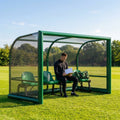 Fixed team shelter with aluminium frame and polycarbonate panels for sports