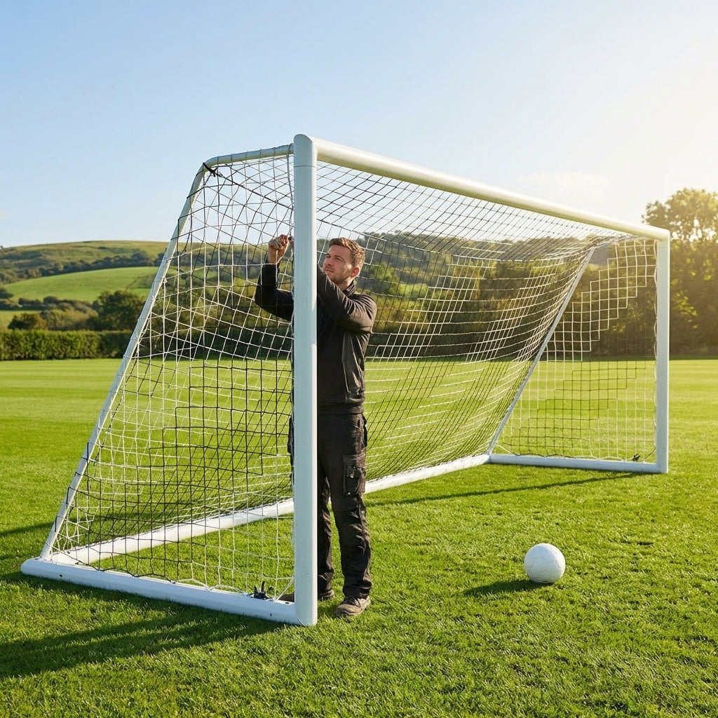 Football goal nets 24 x 8 ft, durable HDPE for clubs and schools