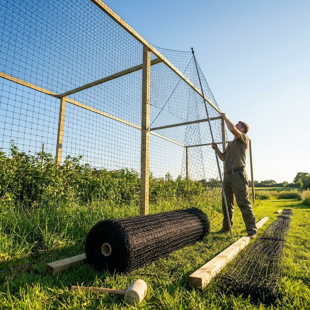 Black bird netting with 48mm mesh for pigeon and pheasant control