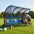 Mobile team shelter with aluminium frame for sports pitches
