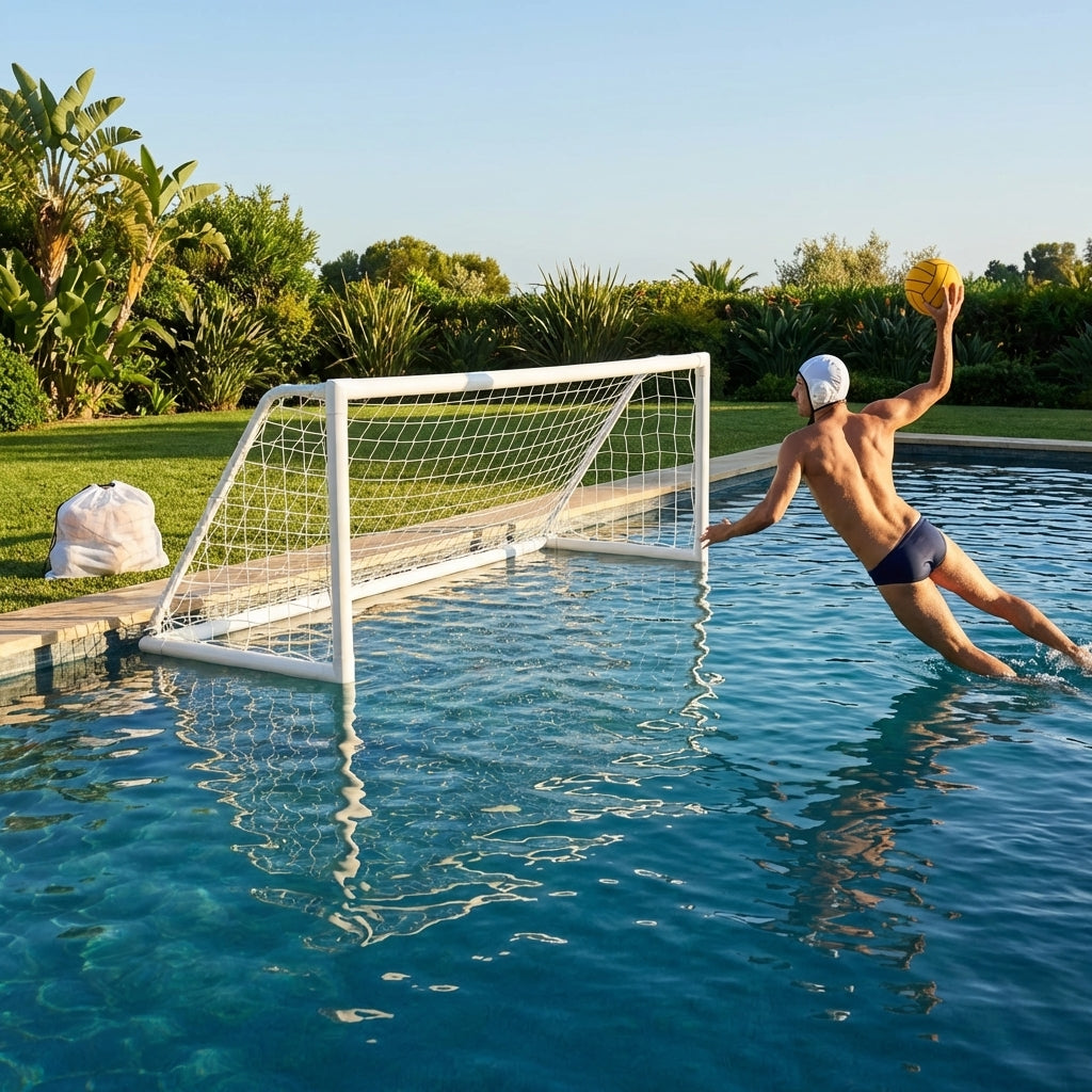 Durable uPVC water polo goal in various sizes for indoor and outdoor use