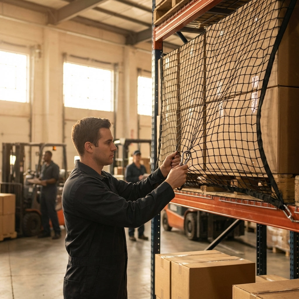 Custom height black rack netting for warehouse safety