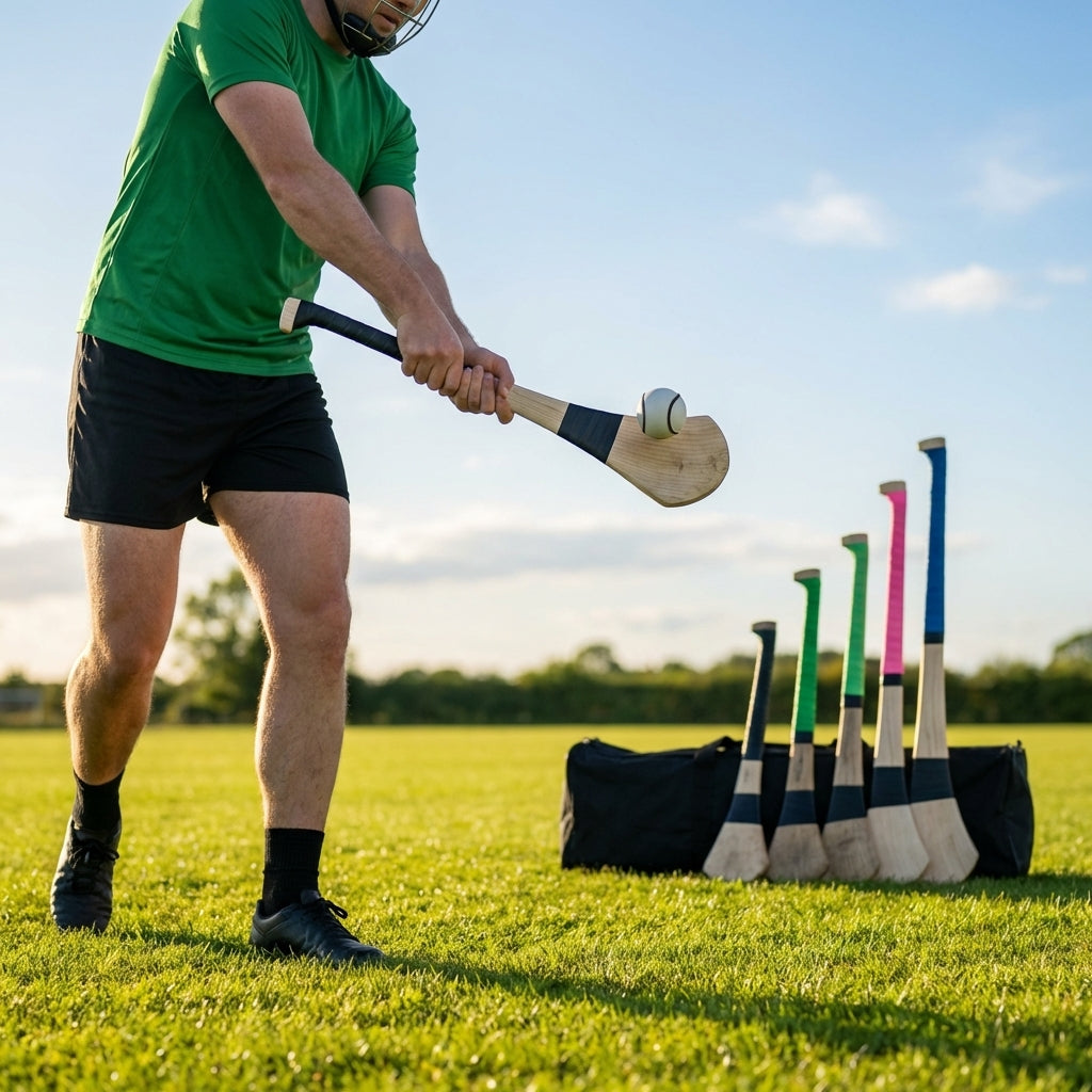 Ash Hurling Stick with custom grip colours, ideal for indoor and outdoor sports