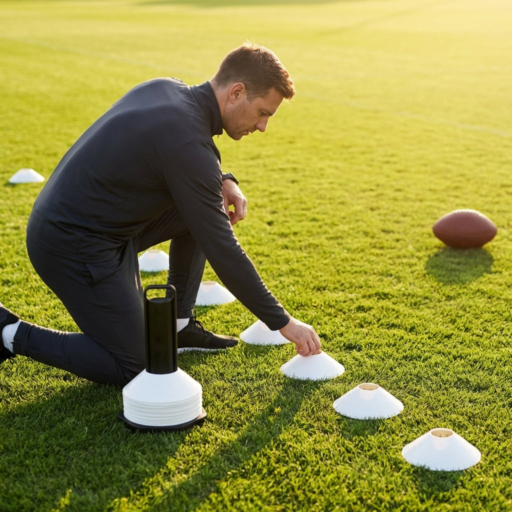 Training marker cones in vibrant colours for sports training