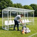 Heavy duty aluminium team shelter with moulded seats