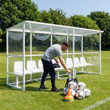 Heavy duty aluminium team shelter with moulded seats