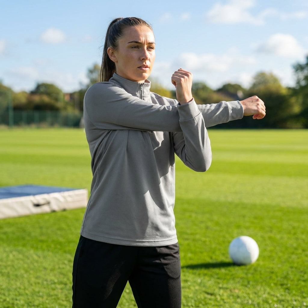 Women's tracksuit top in polyester with quarter zip and stand-up collar