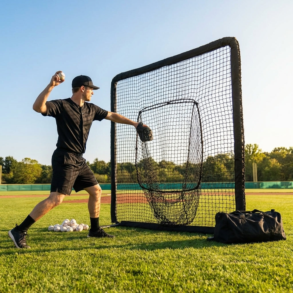 7ft x 7ft Baseball Pitching Net with Steel Frame and Foam Padding