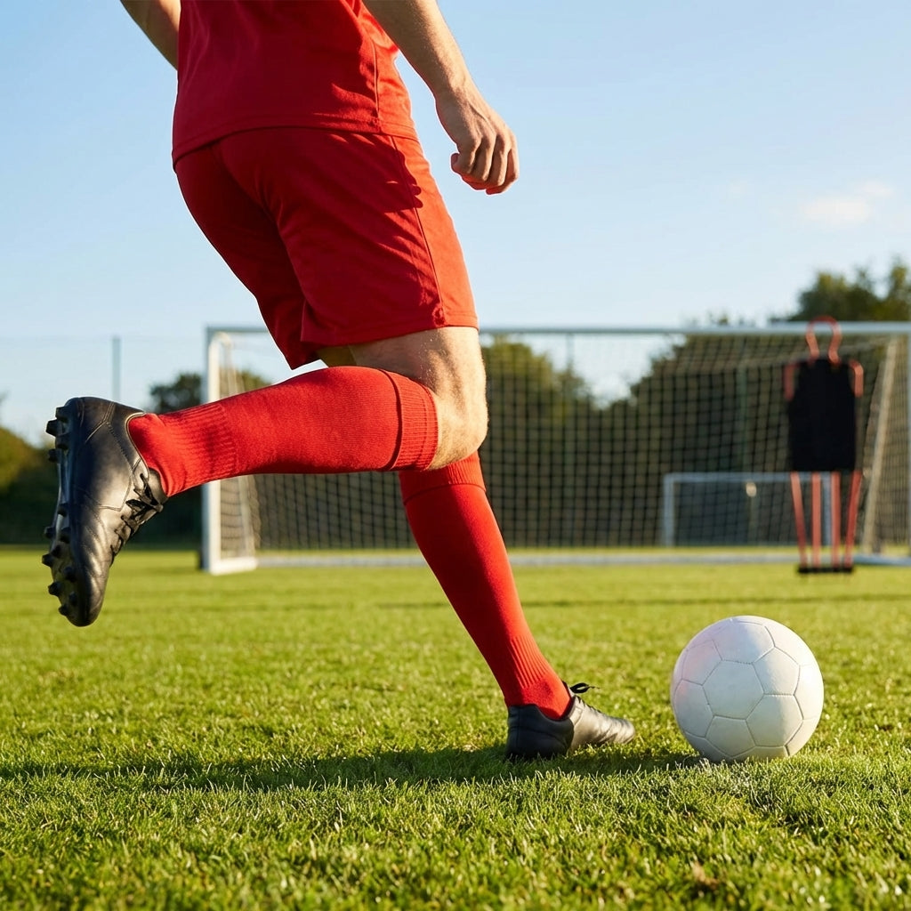 Pre-cut football socks in various sizes and colours for enhanced comfort