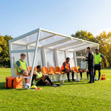 Heavy duty aluminium team shelter with moulded seats