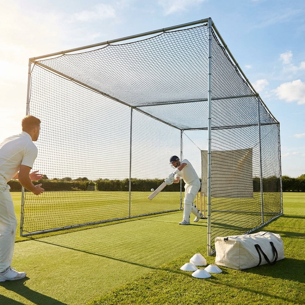Cricket nets made from HDPE, available in various sizes for indoor and outdoor use