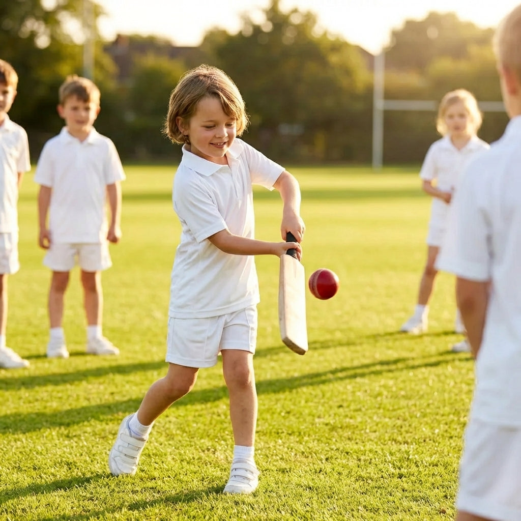 Kids cricket whites apparel in polyester, available in various sizes