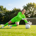 Women's Goalkeeper Kit including long sleeve shirt, shorts, and knee-high socks