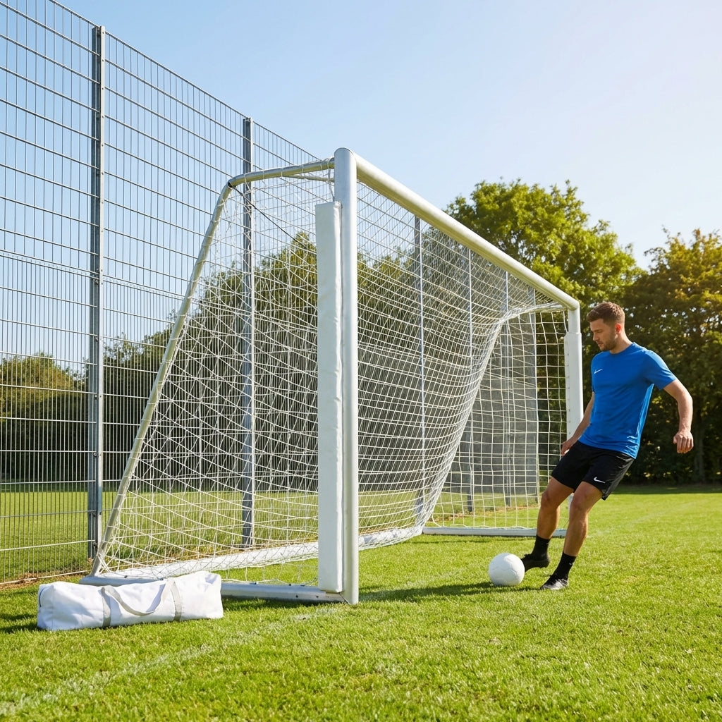 Aluminium football goal with folding mechanism