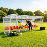 Heavy duty aluminium team shelter with moulded seats
