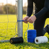 Net tie twine in black, white, and blue for outdoor sports net repair