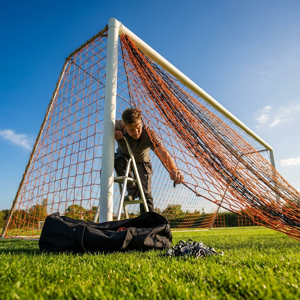 Football goal nets 24 x 8 ft, durable HDPE for clubs and schools
