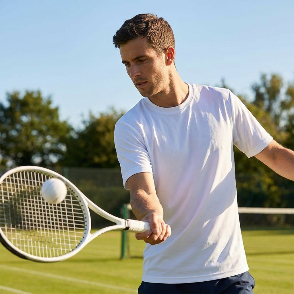 Men's Sports T-Shirt available in six sizes, made from lightweight polyester
