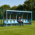 Fixed team shelter with aluminium frame and polycarbonate panels for sports