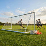 Aluminium socketed football goal with reinforced frame and weatherproof net