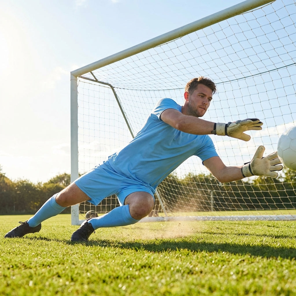Men's Goalkeeper Kit in vibrant colours, including top, shorts, and socks.