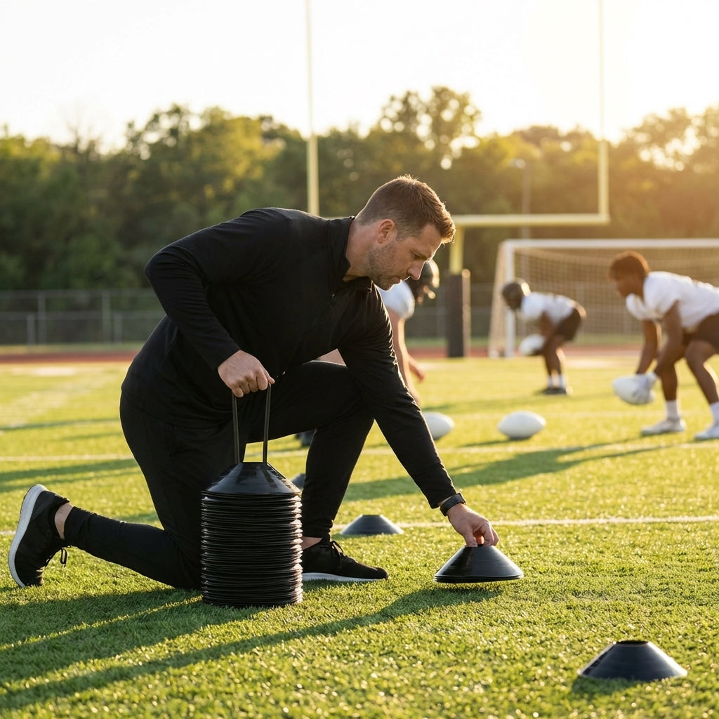 Training marker cones in vibrant colours for sports training