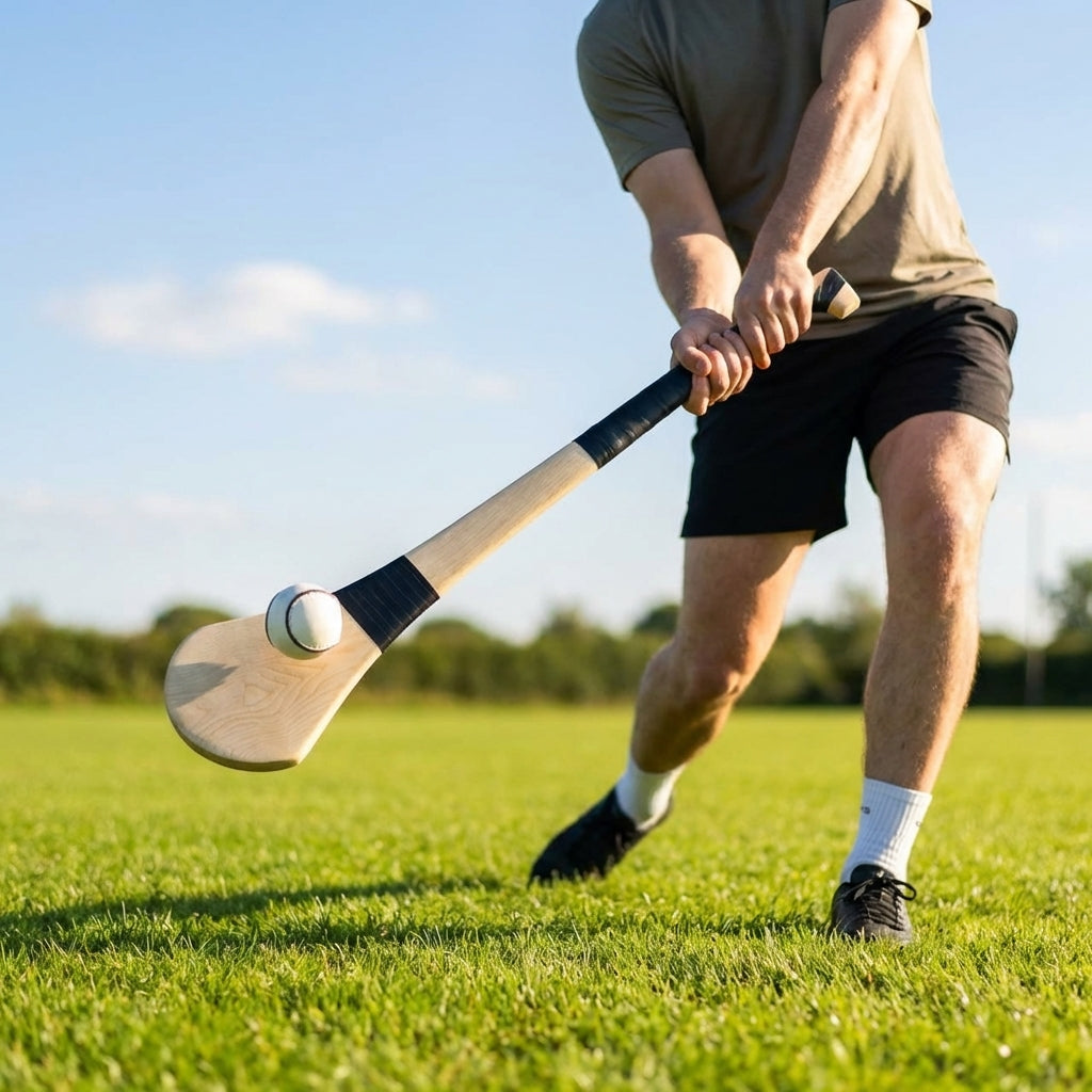 Ash Hurling Stick with custom grip colours, ideal for indoor and outdoor sports