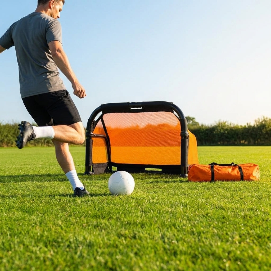 Beach football goal with fluorescent net and aluminium frame