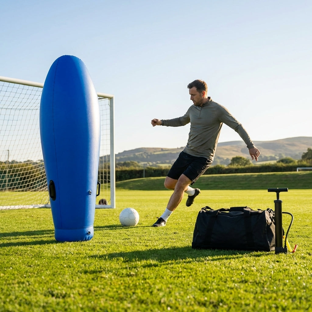 Inflatable football mannequins available in multiple sizes for training use