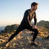 Men's compression base layer leggings in black, royal blue, and navy blue