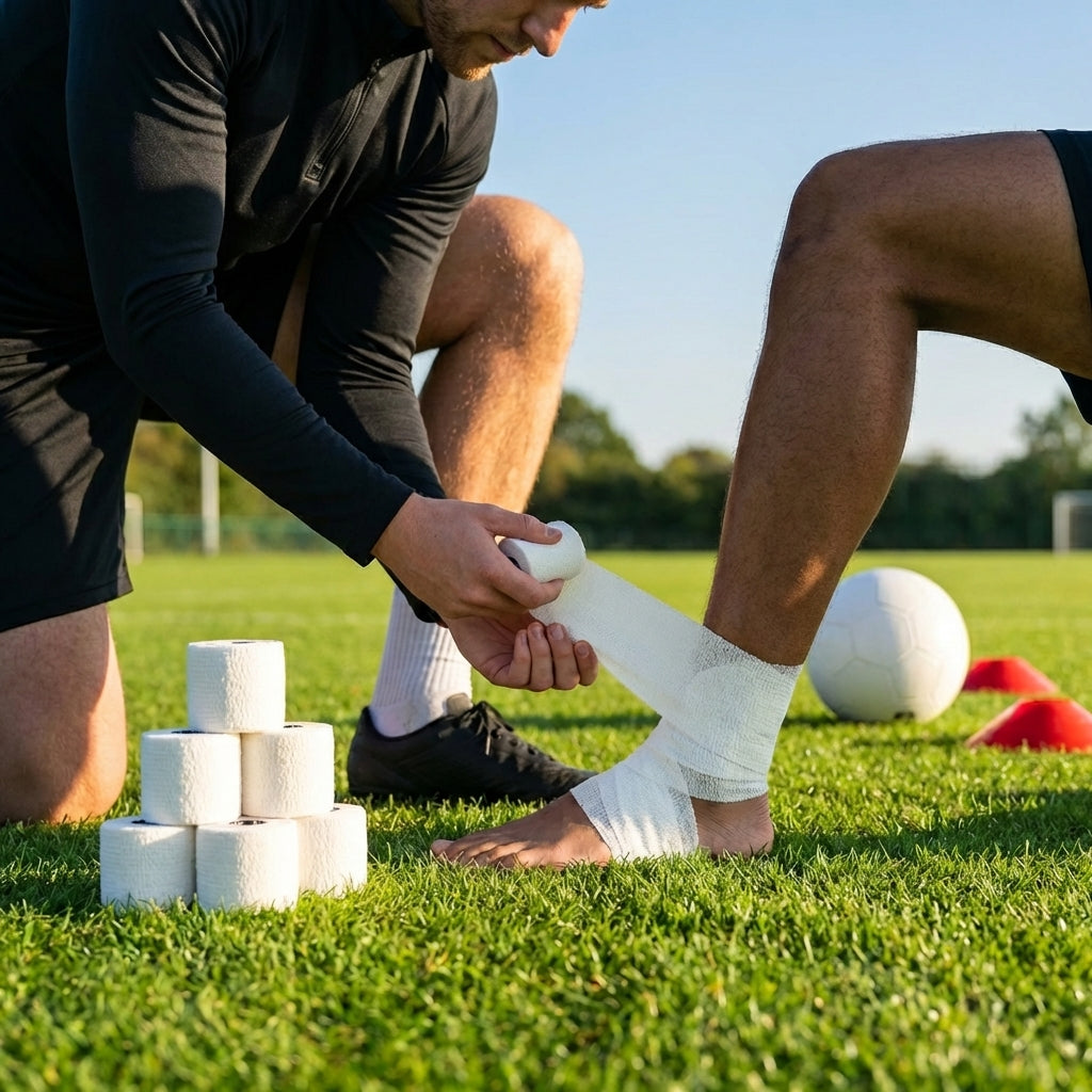 Elastic Adhesive Bandage Tape – Black/White – Cotton Spandex – Sports & Physio Use