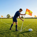 Spring loaded rugby corner flags with PVC poles and nylon flags