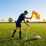 Spring loaded rugby corner flags with PVC poles and nylon flags