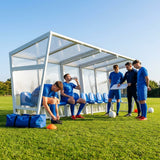 Heavy duty aluminium team shelter with moulded seats