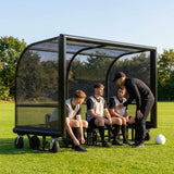 Mobile team shelter with aluminium frame for sports pitches