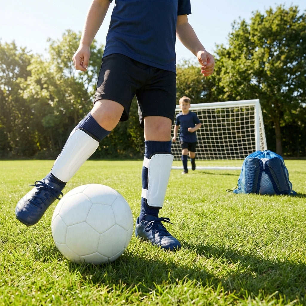 Kids' Shin Pads with Ankle Protectors in Black-Out and White-Out