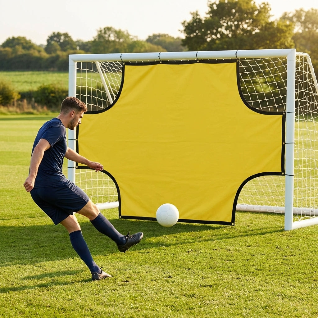 Football goal target sheet with bright yellow banding for training