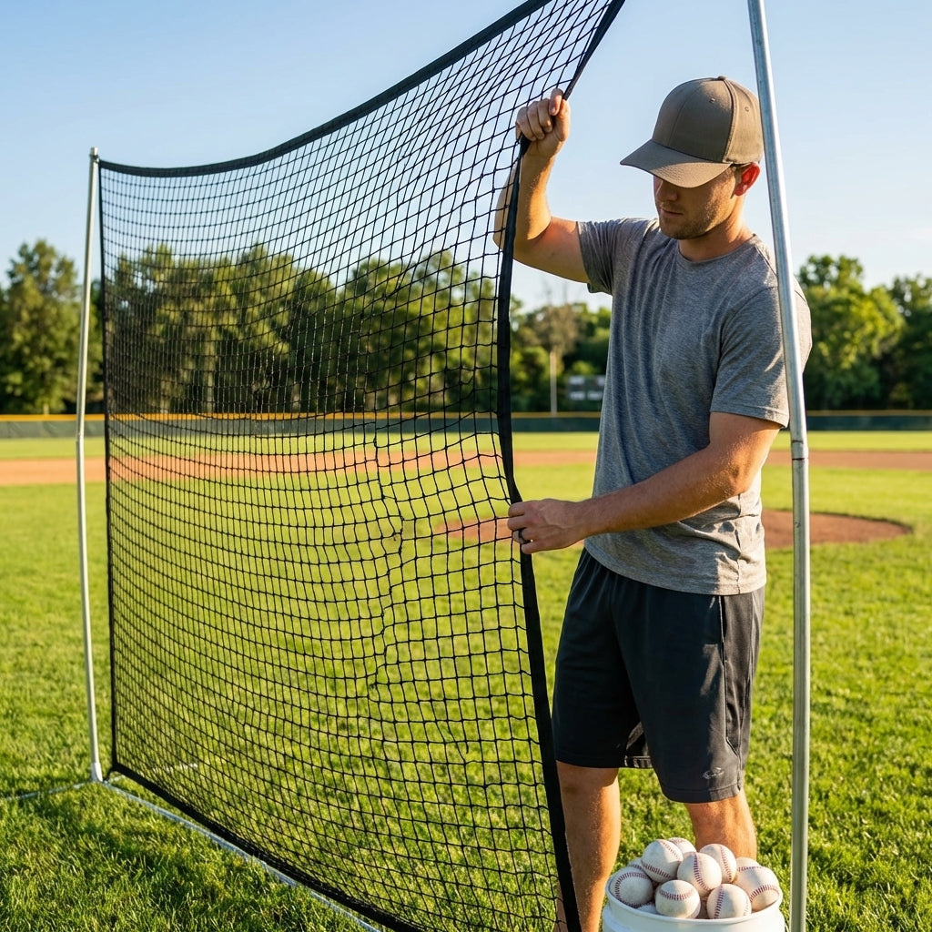 Heavy-duty baseball netting panels for indoor and outdoor use