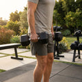 Hex dumbbells with rubber ends and chrome handles