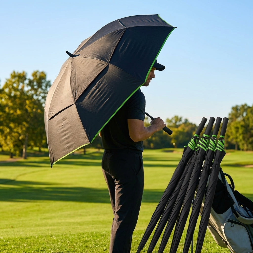 Black Golf Umbrella with Windproof Double Canopy