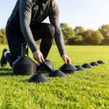Lacrosse training marker cones in various vibrant colours