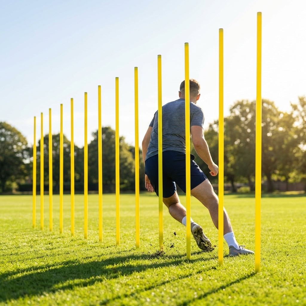 Aussie Rules Slalom Poles in fluorescent yellow for training