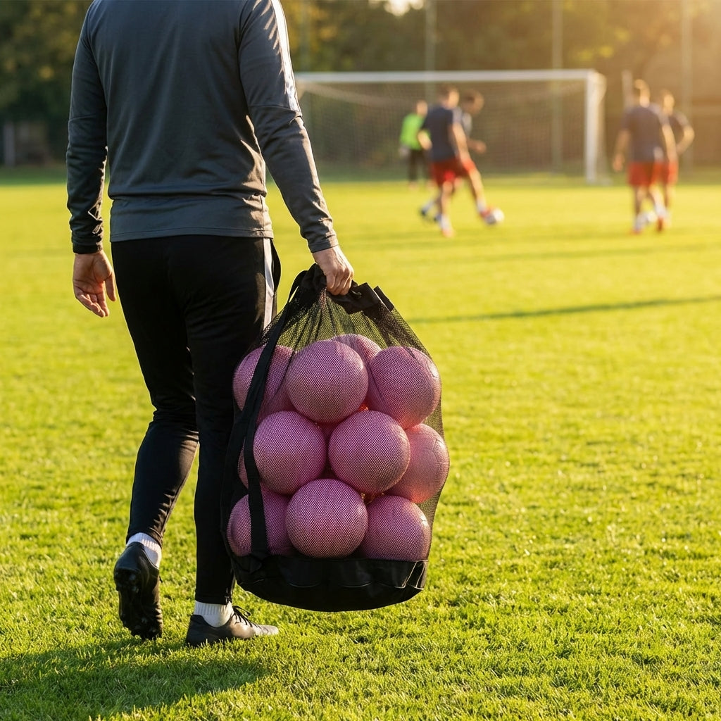 Football carry bag with 12 footballs, durable mesh