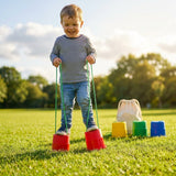 Kids bucket stilts in vibrant colours for indoor and outdoor play