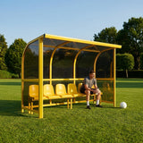 Fixed team shelter with aluminium frame and polycarbonate panels for sports